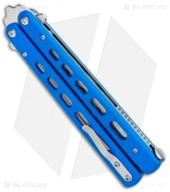 Boker Plus Balisong Trainer Butterfly Knife Blue G-10 (4" Satin) 01BO713 -BLADE HQ SHOP Boker Plus Balisong Trainer Blue Holes G 10 Satin 01BO713SOI BHQ 99634 jr side