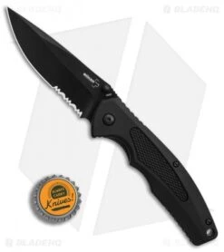Boker Plus Gemini NGA Spring Assisted Knife Black Polymer (3.18" Black Serr) -BLADE HQ SHOP Boker Plus Gemini NGA Black black serr BHQ 80765 er bottlecap